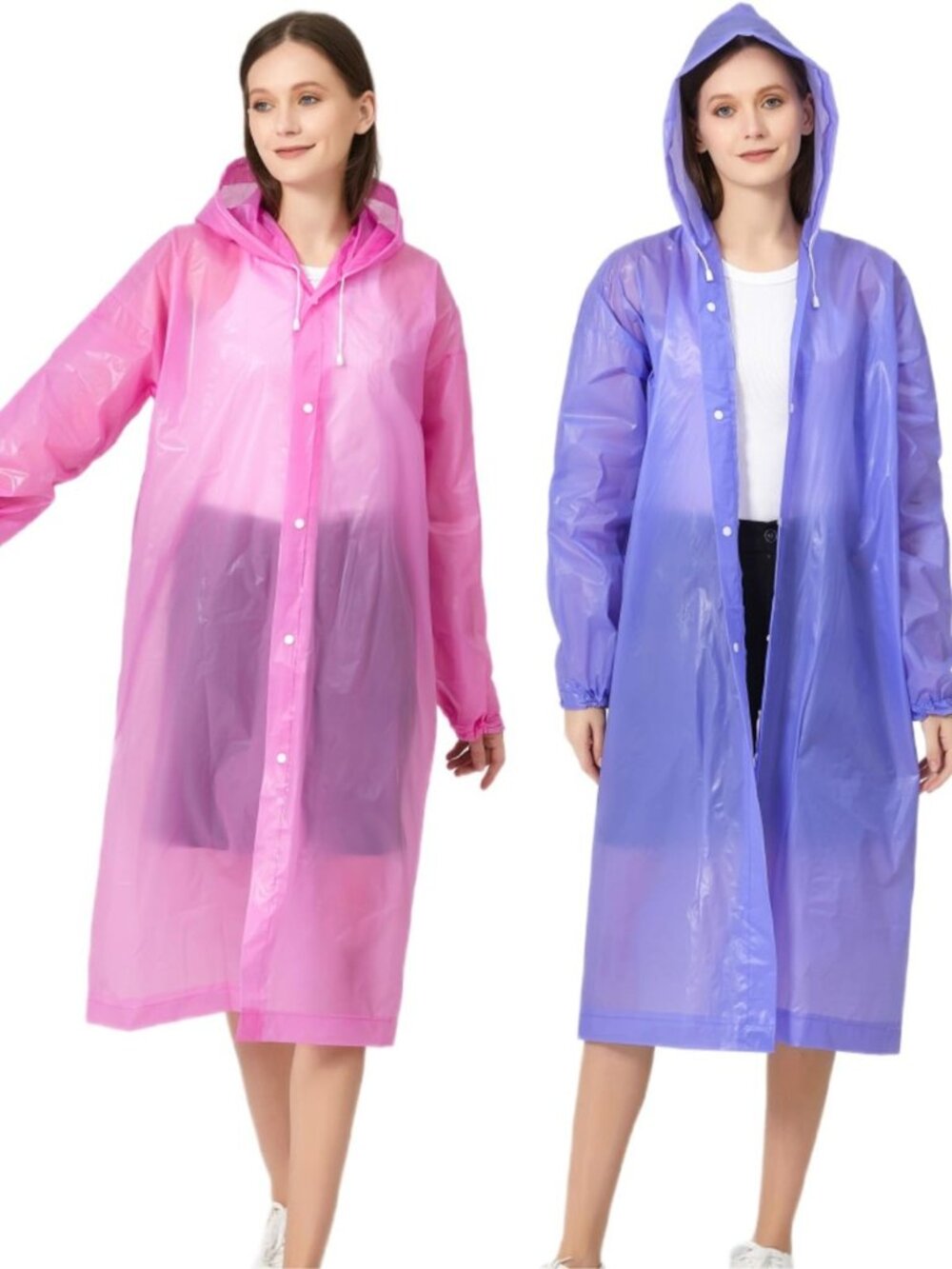 Eva Rain Ponchos for Adults, 2 Pack Reusable Raincoat for Women and Men